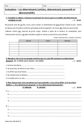 Déterminants - Examen Evaluation  : 9eme Harmos - PDF à imprimer