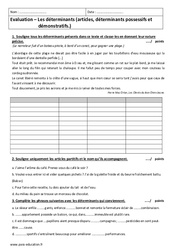 Articles, déterminants possessifs et démonstratifs - Examen Contrôle corrigé : 9eme Harmos - PDF à imprimer