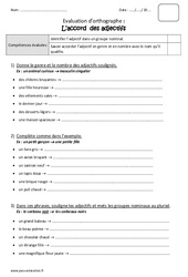 Accord des adjectifs - Bilan avec le corrigé : 5ème Harmos - PDF à imprimer