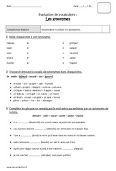 Synonymes - Bilan : 5ème Harmos - PDF à imprimer