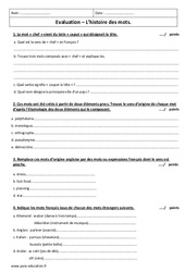 Histoire des mots - Examen Evaluation  : 9eme Harmos - PDF à imprimer