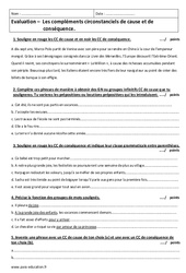 Compléments circonstanciels de conséquence et de cause - Examen Contrôle : 9eme Harmos - PDF à imprimer