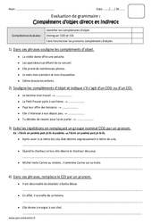 Complément d’objet direct et indirect - Bilan - COD - COI : 6ème Harmos - PDF à imprimer