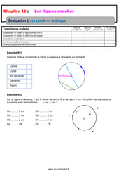 Le cercle et le disque - Examen Evaluation avec la correction sur les figures usuelles : 8ème Harmos - PDF à imprimer