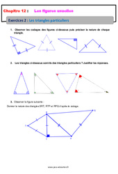 Les triangles particuliers - Révisions - Exercices avec correction sur les figures usuelles : 8ème Harmos - PDF à imprimer