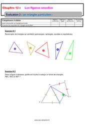 Les triangles particuliers - Examen Evaluation avec la correction sur les figures usuelles : 8ème Harmos - PDF à imprimer