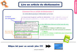 Lire un article de dictionnaire - Cours, Leçon, trace écrite : 5ème Harmos - PDF gratuit à imprimer