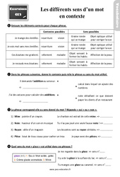 Les différents sens d’un mot - Exercices, révisions : 5ème Harmos - PDF à imprimer