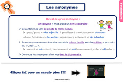 Les antonymes - Cours, Leçon, trace écrite : 5ème Harmos - PDF gratuit à imprimer