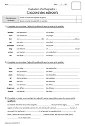 Accord des adjectifs - Bilan : 6ème Harmos - PDF à imprimer