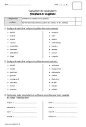 Préfixes - Suffixes - Bilan avec le corrigé : 6ème Harmos - PDF à imprimer