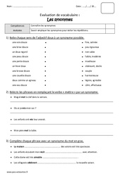 Synonymes - Bilan : 6ème Harmos - PDF à imprimer