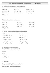 Mathématiques - Exercices sur les mesures  - Fiches Les masses - conversions et opérations : 6ème, 7ème Harmos - PDF à imprimer