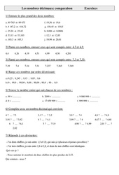 Nombres décimaux - comparaison - Exercices - Numération : 6ème, 7ème Harmos - PDF à imprimer