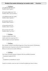 Produit d'un nombre décimal par un nombre entier - Problèmes - Exercices : 7ème Harmos - PDF à imprimer