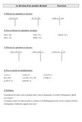 Division d'un nombre décimal - Exercices - Calculs - Mathématiques : 6ème Harmos - PDF à imprimer