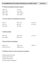 Multiplication d'un nombre décimal par un nombre entier - Exercices : 6ème Harmos - PDF à imprimer