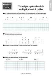 La technique opératoire de la multiplication à 1 chiffre - Exercices : 5ème Harmos - PDF à imprimer