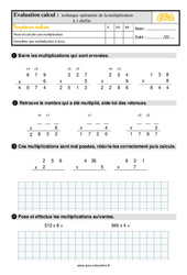 Technique opératoire de la multiplication à 1 chiffre - Examen Evaluation : 5ème Harmos - PDF à imprimer