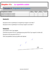 Propriétés de la symétrie - Examen Evaluation avec la correction sur la symétrie axiale : 8ème Harmos - PDF à imprimer