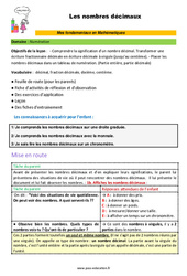 Les nombres décimaux  - Décrochage scolaire : 6ème, 7ème, 8ème Harmos - PDF à imprimer