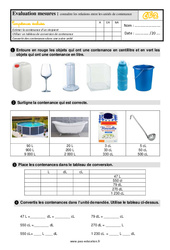 Connaître les relations entre les unités de contenance - Évaluation, bilan : 5ème Harmos - PDF à imprimer