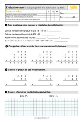 Technique opératoire de la multiplication à 2 chiffres - Examen Evaluation : 5ème Harmos - PDF à imprimer