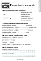 L’accord du verbe avec le sujet - Exercices, révisions : 4ème Harmos - PDF à imprimer