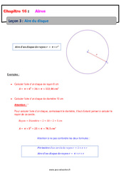 Aire du disque - Cours : 8ème Harmos - PDF à imprimer