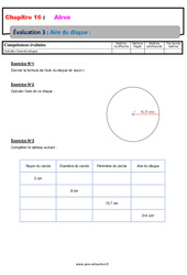 Aire du disque - Examen Evaluation avec la correction : 8ème Harmos - PDF à imprimer