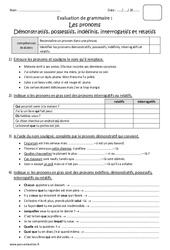 Démonstratifs, possessifs, indéfinis, interrogatifs et relatifs - Bilan sur les pronoms : 7ème Harmos - PDF à imprimer