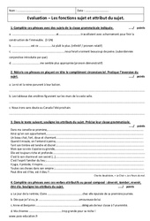 Attribut du sujet et fonctions sujet - Examen Contrôle : 9eme Harmos - PDF à imprimer