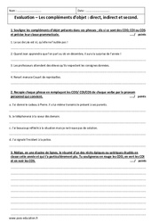 Compléments d’objet - Fiches direct, indirect et second - Examen Evaluation : 9eme Harmos - PDF à imprimer