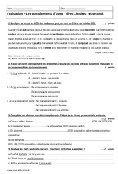 Direct, indirect et second - Examen Contrôle sur les compléments d’objet : 9eme Harmos - PDF à imprimer