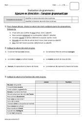 Nature et fonction - Bilan - Analyse grammaticale : 7ème Harmos - PDF à imprimer