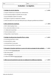 Négation - Examen Evaluation  - Phrase à la forme négative : 9eme Harmos - PDF à imprimer