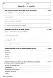 Phrase à la forme négative - Examen Contrôle sur la négation : 9eme Harmos - PDF à imprimer