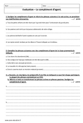 Complément d’agent - Examen Evaluation  : 9eme Harmos - PDF à imprimer