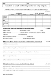 Futur - Conditionnel présent - Examen Evaluation sur les temps composés : 9eme Harmos - PDF à imprimer