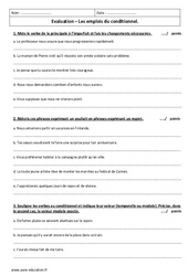 Conditionnel - Examen Contrôle sur les emplois : 9eme Harmos - PDF à imprimer