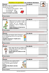 Les nombres décimaux  - Problèmes et vie quotidienne : 6ème, 7ème, 8ème Harmos - PDF à imprimer