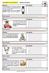 Mesures de durées  - Problèmes et vie quotidienne : 6ème, 7ème, 8ème Harmos - PDF à imprimer