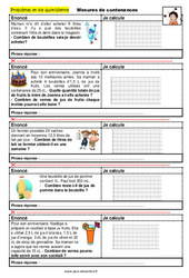 Mesures de contenances  - Problèmes et vie quotidienne : 6ème, 7ème, 8ème Harmos - PDF à imprimer