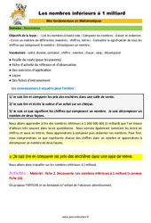 Les nombres inférieurs à 1 milliard  - Décrochage scolaire : 6ème, 7ème, 8ème Harmos - PDF à imprimer