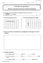 Carrés et rectangles - Bilan - Décrire, reproduire et tracer : 4ème Harmos - PDF à imprimer