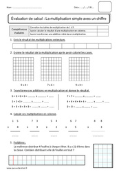 Multiplication avec un chiffre - Bilan  : 4ème Harmos - PDF à imprimer