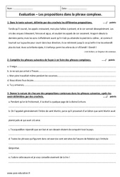 Propositions dans la phrase complexe - Examen Evaluation : 9eme Harmos - PDF à imprimer