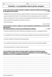 Phrase complexe - Propositions - Examen Contrôle : 9eme Harmos - PDF à imprimer