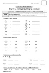 Fractions décimales - Nombres décimaux - Bilan : 6ème Harmos - PDF à imprimer