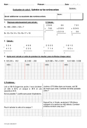 Additionner ou soustraire des nombres entiers - Bilan avec le corrigé : 7ème Harmos - PDF à imprimer